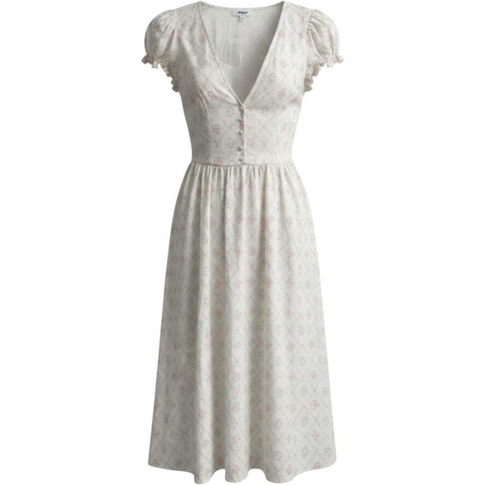 Jacquie The Label Midi Dress Womens M White Pink Floral Puff Sleeve Cottagecore